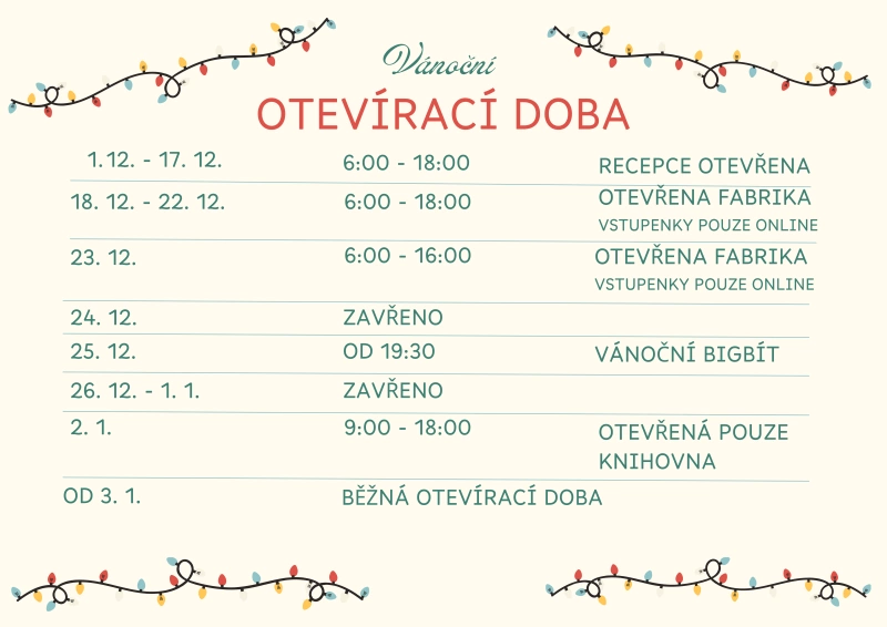 Vánoční otevírací doba Fabriky